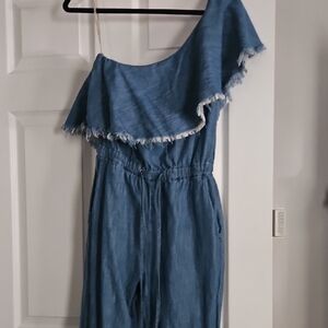 Blank NYC Denim Blue One-Shoulder Jumpsuit